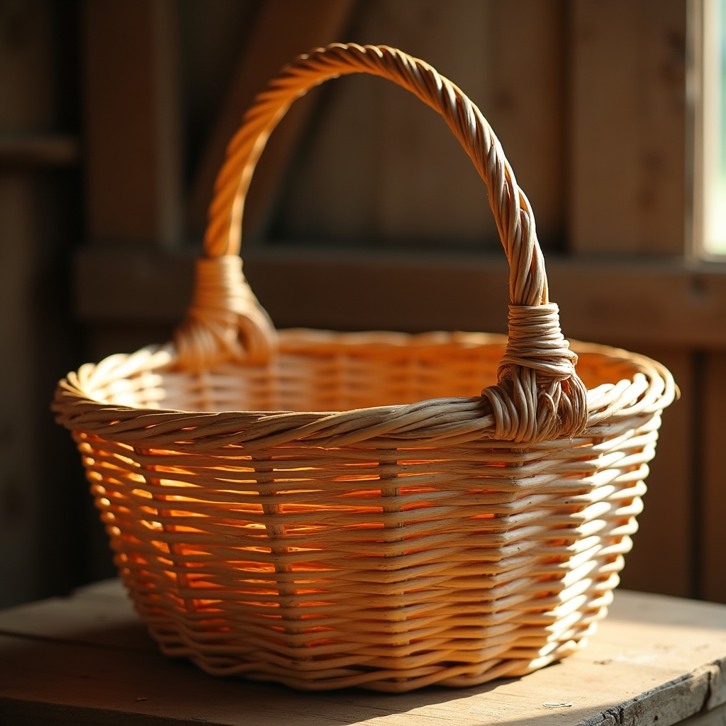 Tradycyjny kosz wiklinowy wyplatany ręcznie